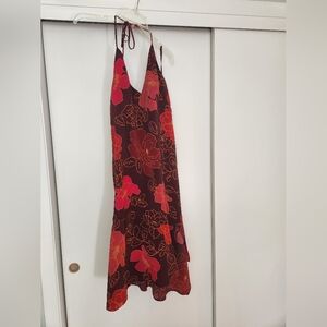 Vintage Express Red/Orange Tropical Floral Print